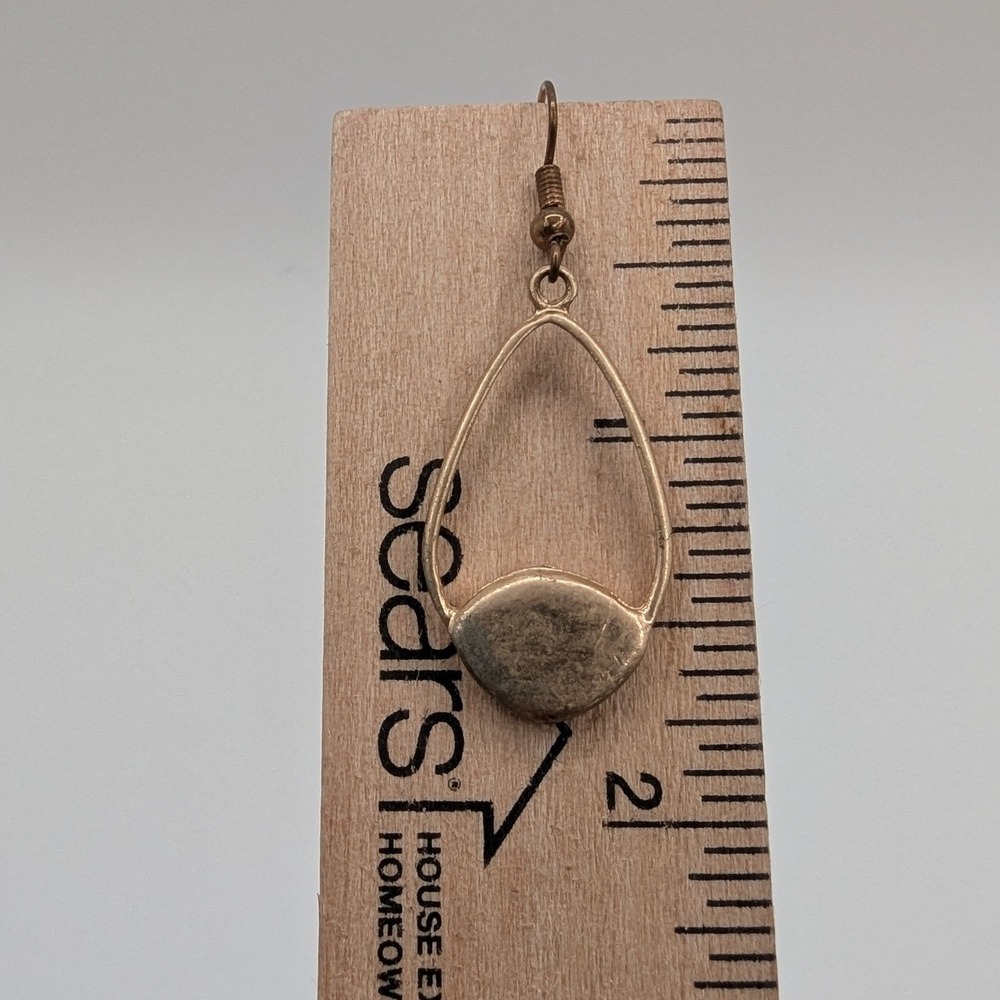 Vintage Gold Tone Open Teardrop Dangle Earrings with Pebble Accent Geometric - Picture 4 of 5
